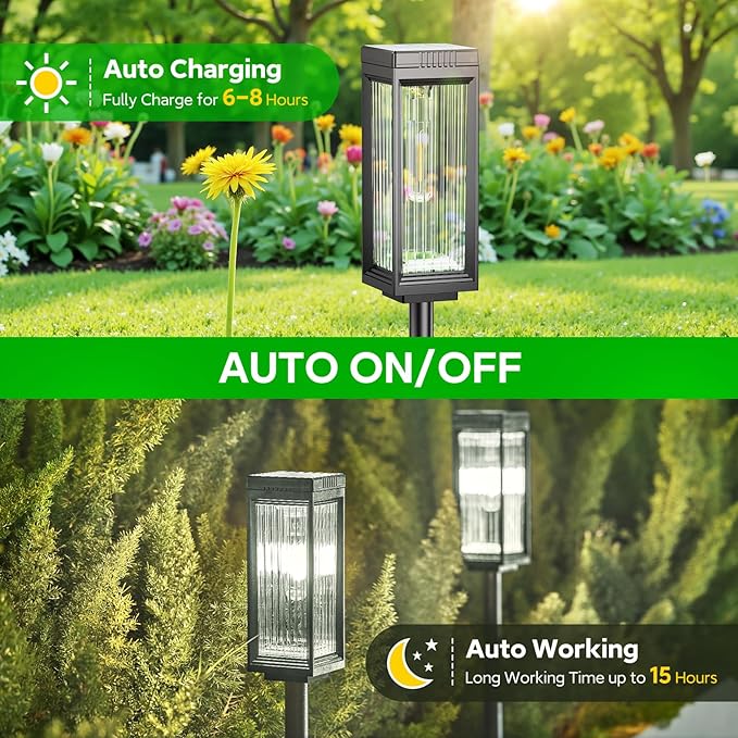 Solar Pathway Lights Outdoor, 4 Pack Upgraded Solar Lights Outdoor Waterproof, Bright Up to 15 Hrs Auto On/Off Garden Light for Yard Patio Lawn Path Walkway Driveway Outside Decor(Cool White)