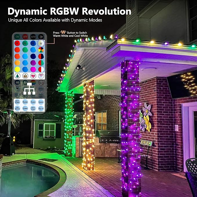 BrizLabs RGBW Christmas Lights, 98.5FT 300 LED Color Changing Halloween String Lights with Remote, Warm White Christmas Light, Twinkle Mini Light String for Indoor Outdoor Xmas Halloween Tree Party
