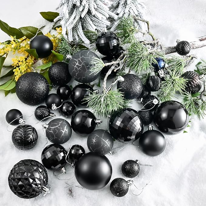 LANGXUN 36pcs Black Christmas Tree Decorations Balls, Bolas De Navidad, 2025 Christmas Decor, Indoor Outdoor Shatterproof Christmas Ornaments, Xmars Party Wedding Suppiles