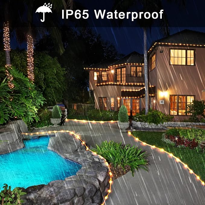 JMEXSUSS 2 Pack 100 LED Solar Rope Lights,33ft 8 Modes Solar Rope Lights Outdoor Waterproof LED Solar Powered Rope Tube for Trampoline,Fence,Gazebo,Yard,Walkway,Path(Warm White)