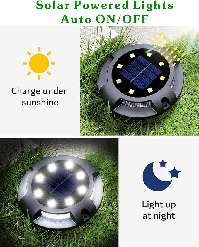 Biling Solar Outdoor Lights - 12 Pack, Bright Uplight Sidelight, Waterproof Deck Lights for Yard, Walkway, Garden, Poolside (White)