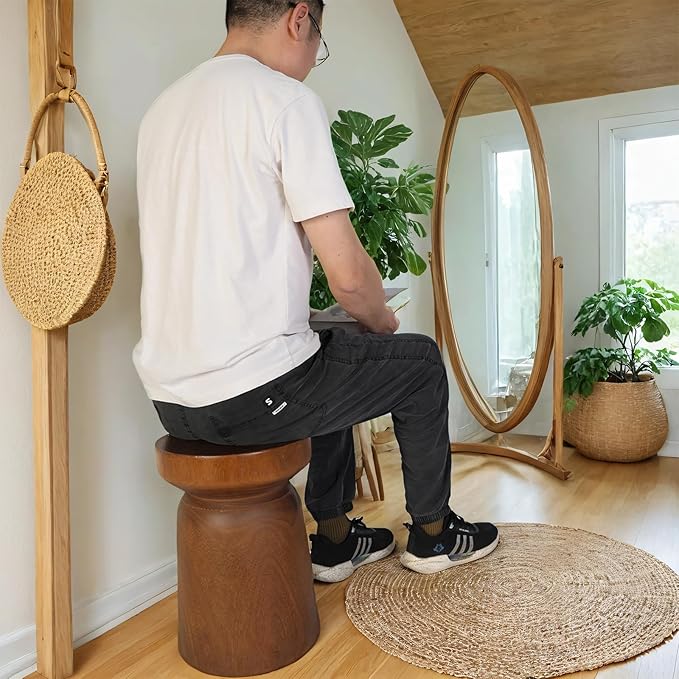 Solid Wood Tree Stump Table Wooden Side Table End Table Plant Stool Handmade Rustic Nightstand Natural Wood Stool Coffee Table for Home Office Patio (Brown)