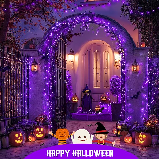 JMEXSUSS Purple Solar Lights Outdoor Waterproof, 2 Pack 100 LED Solar Halloween Lights, Purple Christmas Light for Halloween Decor Outside Tree Yard Garden