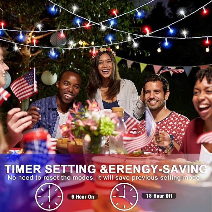 4th of July Decorations Outdoor Red White and Blue Lights, 82FT 250 LED 4th of July Lights Connectable Patriotic String Light Plug in for Memorial Day Independence Day Decorations