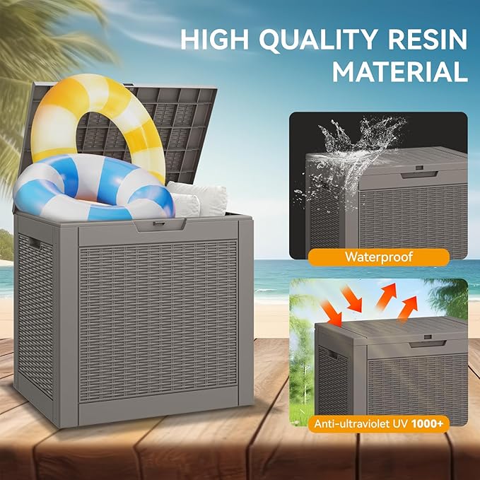 KAMABOKO 31 Gallon Outdoor Storage Box, Resin Deck Boxes Indoor and outdoor, Waterproof Storage Box Lockable Lid for Garden Tools, Package Delivery, Pool Supplies, Patio Cushions, Grey