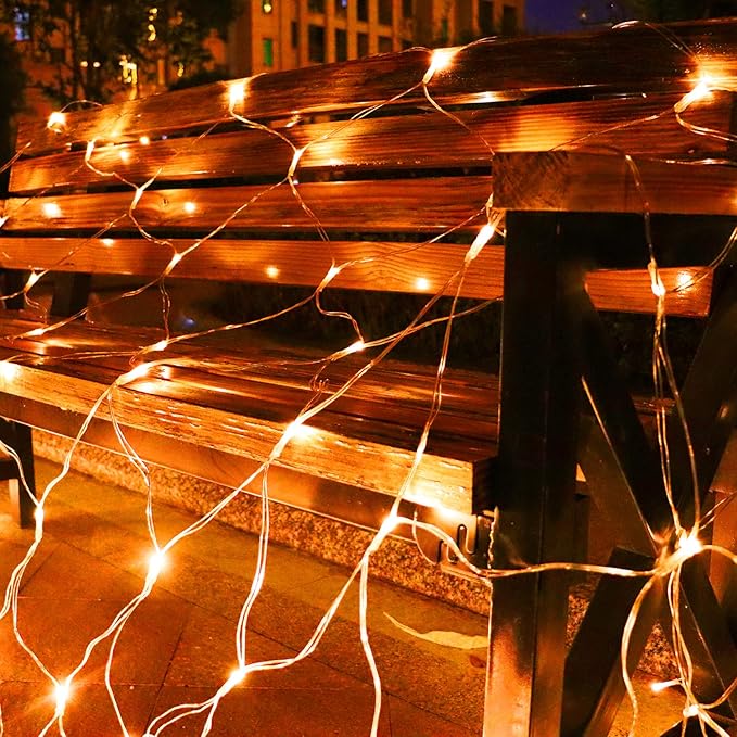 Solar Net Halloween Lights Orange Fall Decor, 200 LED Mesh Lights Outdoor, 19 Modes Transparent Wire Solar Powered Wrap Tree for Garden, Yard, Bushes, Trunk, Christmas Decor-9.8ft x 6.6ft