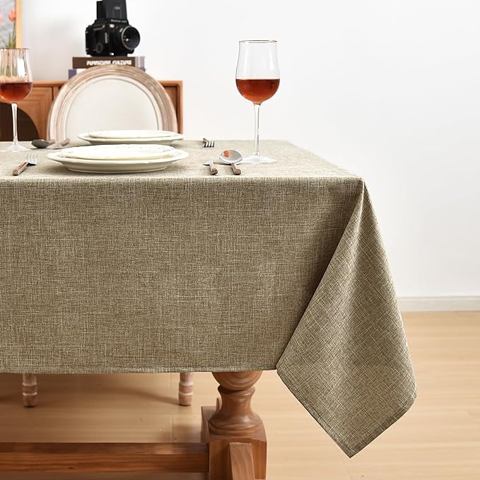 Fitable Square Faux Linen Tablecloths 2 Pack, Faux Burlap Fabric Table Covers for 4 Ft Card/Coffee Table, Holiday Kitchen Dining, Party, Farmhouse (Khaki, 54 x 54 Inch)