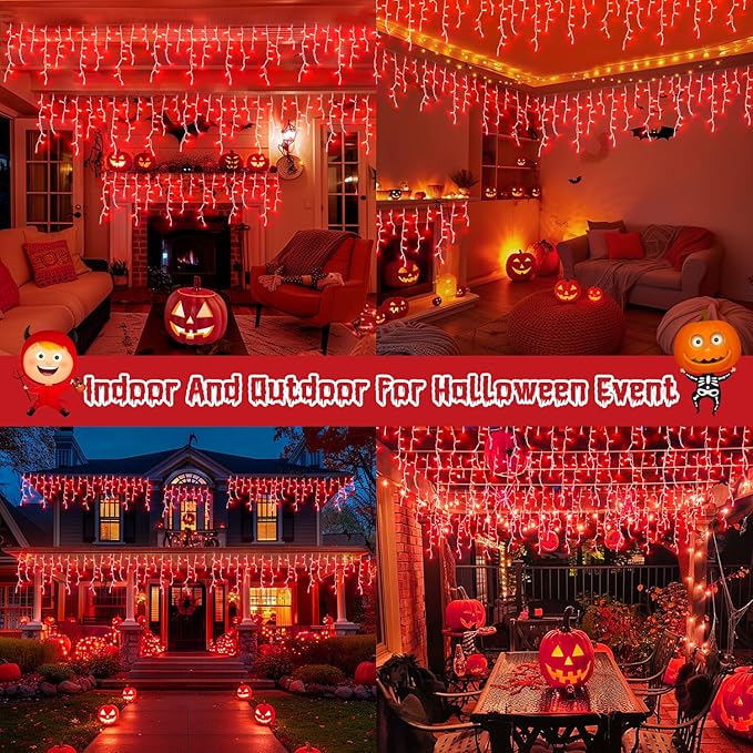 JMEXSUSS 400 LED Red Icicle Lights for Halloween Decor, Connectable Red Halloween Lights Indoor Outdoor with Remote, Christmas Light for Room Fireplace Christmas Decorations