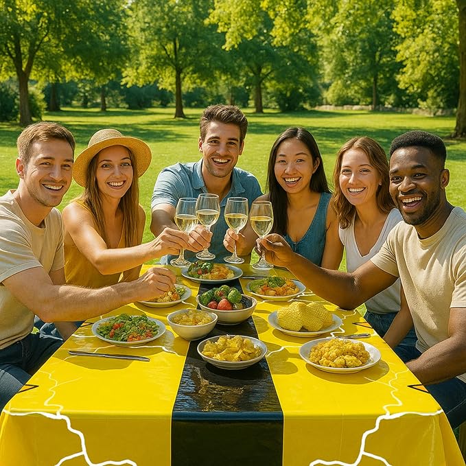 3-Pack Yellow Cartoon Plastic Birthday Tablecloths - 54x108in Rectangle Party Table Covers for Little Ones & Adults, Durable Birthday Party Decorations