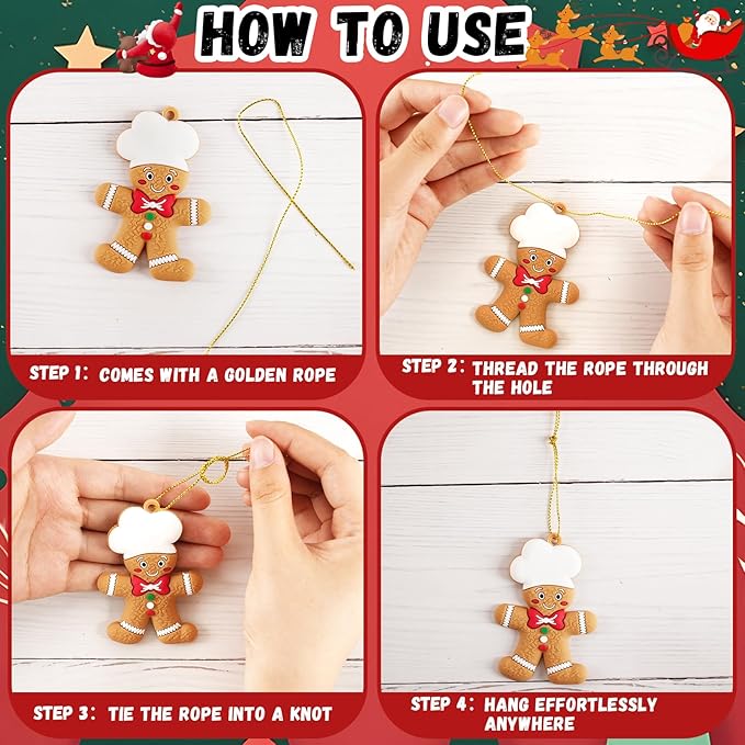 24pcs Gingerbread Man Ornaments for Christmas Tree, Assorted Gingerbread Figurines Decorations with Gingerbreads House Ornaments for Holiday Christmas Tree Home Decor