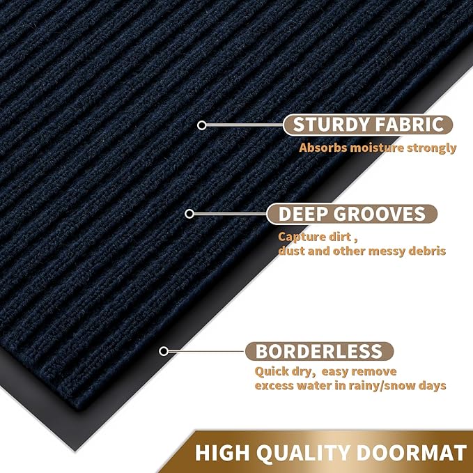 Yimobra Front Door Mat Outdoor Indoor Entrance, 100% Waterproof All-Season All Weather Doormat, Welcome Matt Outside Entry, Non Slip, Low Profile, Heavy Duty Patio Porch Floor Mats,36 x 17,Navy Blue