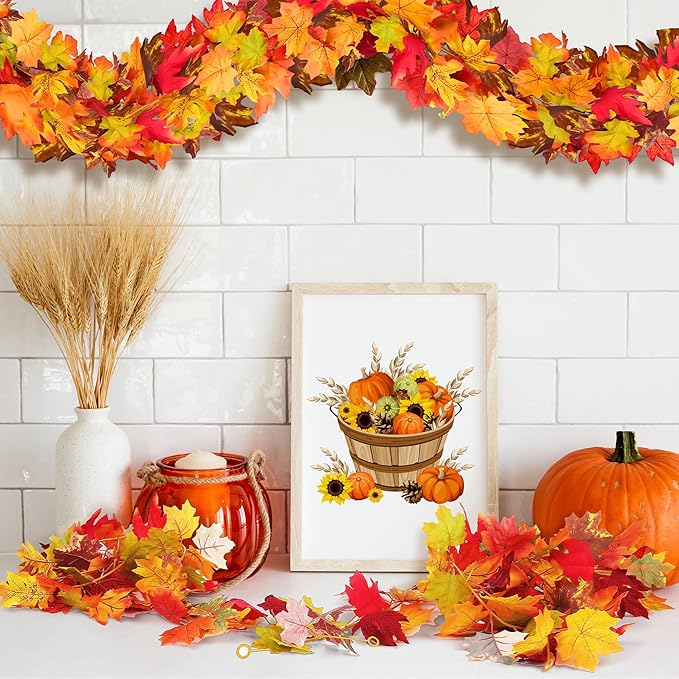 Fovths 6 Pack Maple Leaves Garland 5.8ft/Pc Artificial Fall Decorations Colorful Autumn Hanging Vine for Thanksgiving Halloween Fireplace Indoor Outdoor Decor