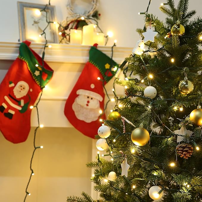 Brizled 33ft 100 LED Christmas Tree Lights - Steady On Only, 5mm Wide Angle, Connectable 120V UL Certified Warm White Lights for Xmas Tree, Party, Indoor/Outdoor