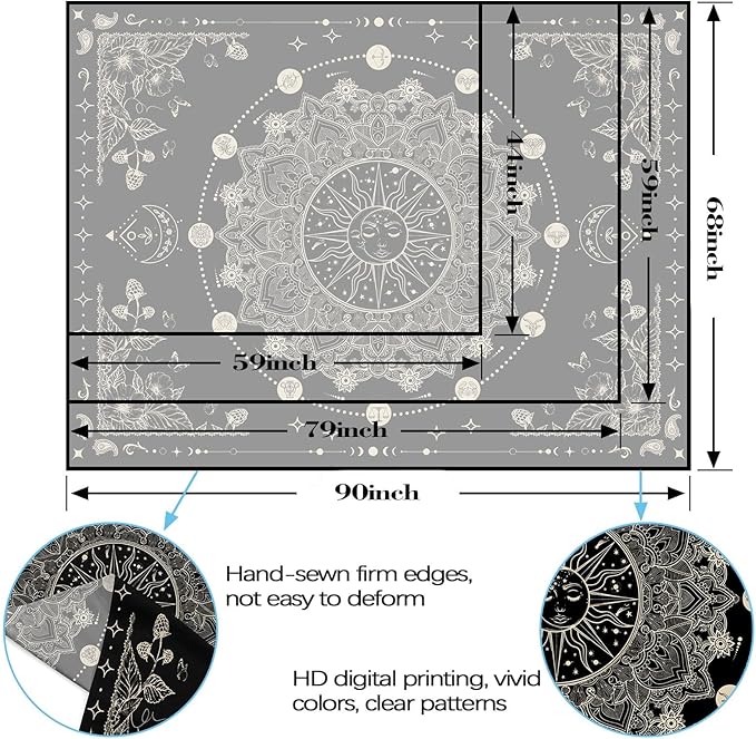 Lunerfex Sun and Moon Mandala Tapestry Boho Tapestry for Bedroom Black and White Tapestries Wall Hanging Living Room Wall Art and Home Decor 44x60
