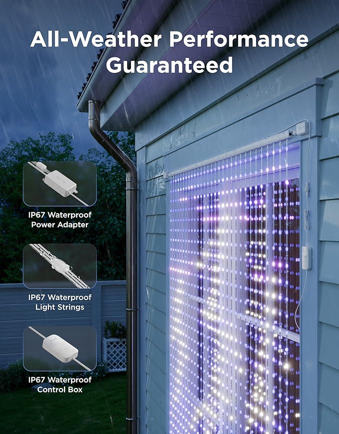 Govee Curtain Lights Pro, Upgraded 960 LEDs Smart Color Changing LED Curtain Lights with AIGC, Dynamic DIY String Lights for Bedroom Living Room Holiday Decor, Outdoor IP67 Waterproof, 5.41×5.77ft