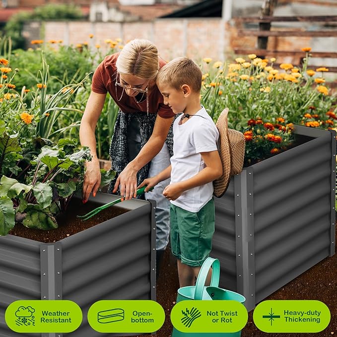 Large Outdoor Planter Boxes Kit Set of 2,6x3x2ft Galvanized Raised Bed Planter with Open-Ended Base Design, Elevated for Outdoor Plants, Durable Raised Bed for Gardening,Green