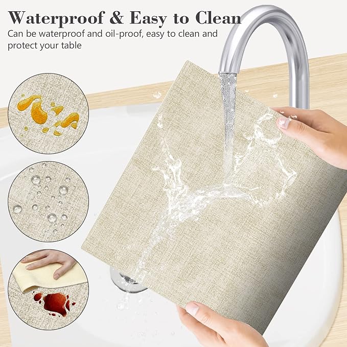 Faux Leather Placemats Set of 6,Heat Resistant Placemats for Dining Table, Easy Clean Non-Slip Place Mats, Waterproof Stain Resistant Wipeable Washable PU Table Mats, (Beige)