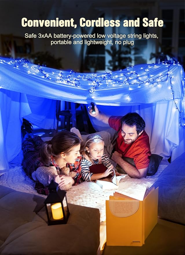 Battery Operated Christmas String Lights, 8ft 20 LED Mini Lights with Timer, Christmas Tree Lights for Indoor Outdoor Bedroom Wedding Party Holiday Xmas Decoration，Blue