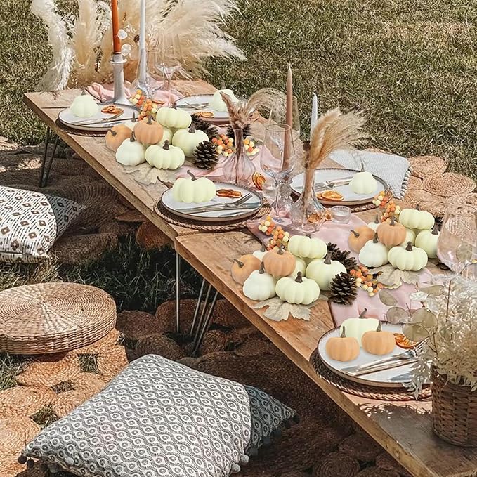 17 PCS Kit Artificial Pumpkins Decorations - Plastic Pumpkins for Fall Home Farmhouse Thanksgiving Mini Pumpkin Decor