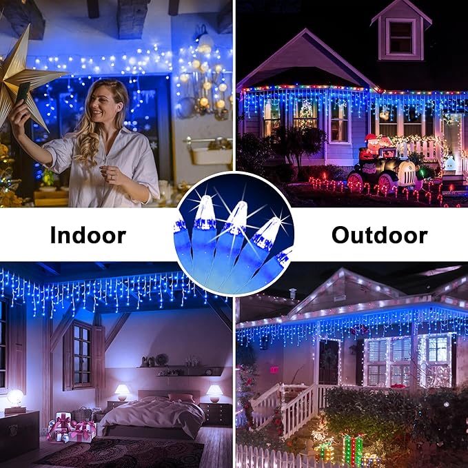 66FT 666 LED Outdoor Christmas Lights - 148 Ice Drops, 12 Pro Modes with Timer Memory & Brightness, Waterproof Hanging Ice String Light for Holiday Wedding Garden Fence House Decor (Blue)