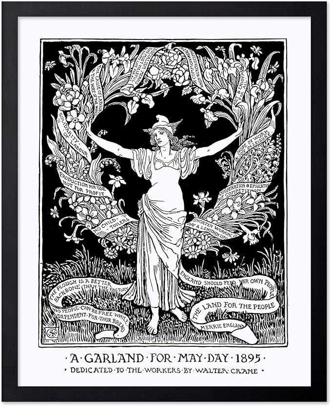 Poster Master Vintage Walter Crane Poster - Retro A Garland for May Day Print - Socialist Art - Gift for Him, Her, Men, Women - Wall Decor for Home, Office, Living Room, 11x14 Black Framed