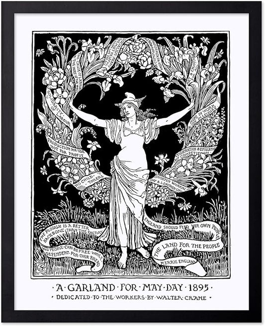 Poster Master Vintage Walter Crane Poster - Retro A Garland for May Day Print - Socialist Art - Gift for Him, Her, Men, Women - Wall Decor for Home, Office, Living Room, 16x20 Black Framed