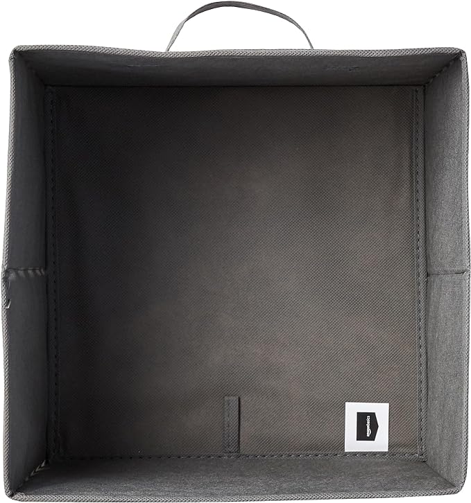 Amazon Basics Cube Organizer Storage Bins Handles, Collapsible Fabric, Pack of 6, 13"x13"x13", White/ Light Grey Stripe