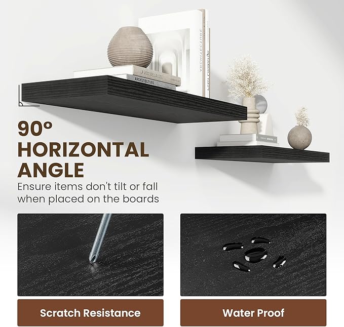 55 Inch Floating Shelves, 11.6 Inch Deep Floating Shelves for Wall, Floating Shelf with Invisible Brackets, Deep Shelves for Bathroom, Bedroom, Living Room, 1 Pack, Black