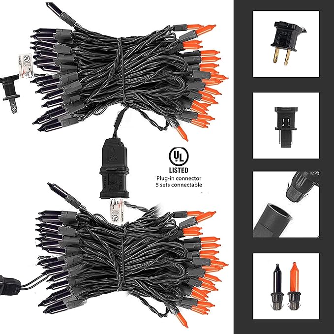 TW SHINE Purple and Orange Halloween Lights, 2 Pack 20FT 100 Count Incandescent Mini String Lights, Waterproof Halloween Decorations for Outdoor Indoor Patio Home Party Garden Yard Decor