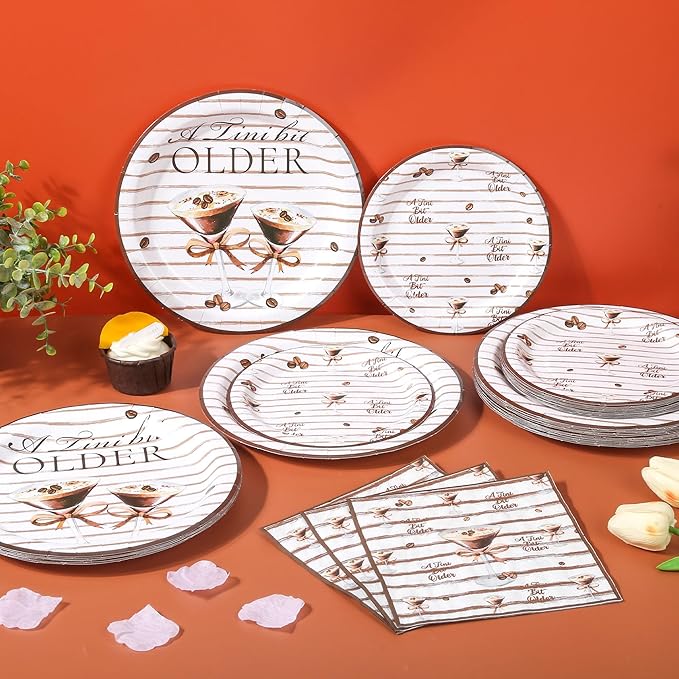 150Pcs Tini Bit Older Martini Decor Martini Plates Napkins A Tini Bit Older Plates Disposable Martini Party Dinner Dessert Plates for Espresso Birthday Bar Bachelorette Party,Serves 50