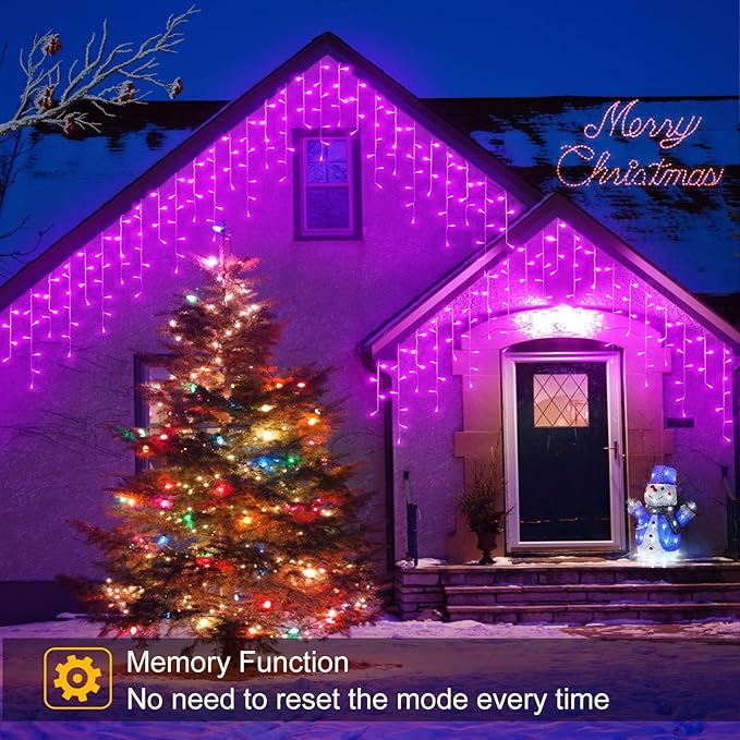 33ft Purple Halloween Lights Outdoor, 400 LED Icicle Lights for Outside Indoor Twinkle Christmas Light with Connectable Clear Wire 8 Modes Timer Waterproof for House Party Tree Holiday Yard Decoration