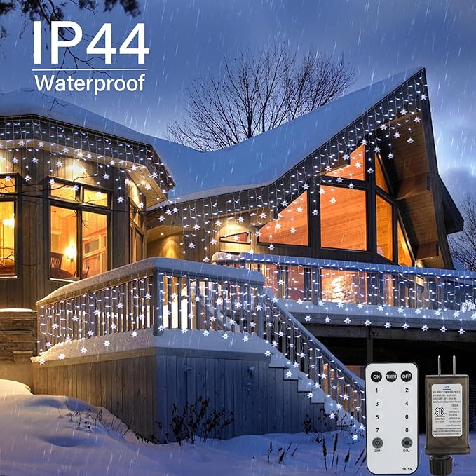 Brightown Christmas Icicle Lights Outdoor, 33 Feet 60 Drops with 300 LED, Twinkle Fairy String Lights 8 Modes Waterproof Connectable for Christmas Decorations (Pure White)