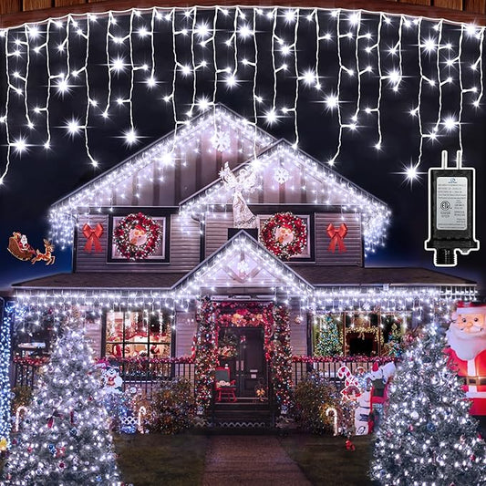 792 LED Christmas Outdoor Lights with 176 Drops, 82ft Hanging Curtain Lights 8 Modes, Christmas Fairy Lighs with Timer & Memory for House Roof Holiday Wedding Christmas Decor (Cool White)