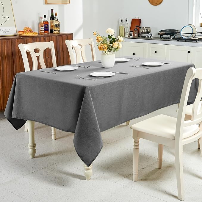 IVAPUPU Textured Linen Table Cloth for Rectangle Table - Grey Tablecloths Rectangular Waterproof Wrinkle Free Wipeable Dining Table Cover for Spring Wedding Birthday Kitchen Decor, 52 x 70 Inch
