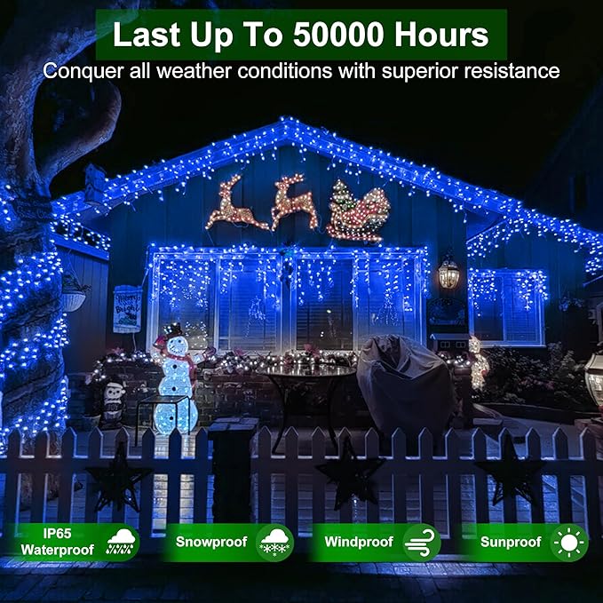 792 LED Christmas Lights with 176 Drops,82ft 8 Modes Fairy Hanging String Lights with Time Waterproof, Plug-in Christmas String Lights for Holiday Wedding Party Christmas Decorations(Blue)