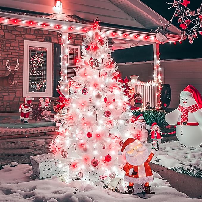 JMEXSUSS Red and White Christmas Tree Lights with Remote, 600 LED String Lights Outdoor Indoor Clear Wire, 168ft Christmas Twinkle Lights Plug in for Bedroom Tree Birthday Party Christmas Decorations