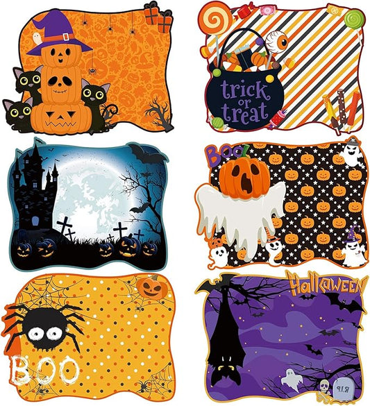 MCEAST 6 Pack Halloween Plastic Placemats Halloween Pumpkin Spider Ghost Waterproof Table Mats Assorted 6 Styles Halloween Party Table Decorations for Home Kitchen Dining, 16 x 12 Inches