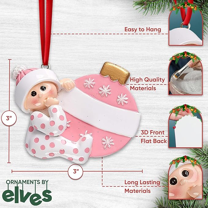 3D Personalized Babys First Christmas Ornament 2025 Girl | Baby's First Christmas Ornament 2025 Baby Ornaments for Xmas Tree My 1st Xmas Ornaments for Couples New Parents - Pink Polka Dot Baby Girl