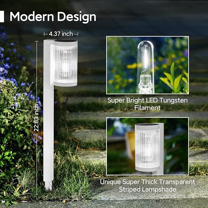 Solar Pathway Lights Outdoor, 6 Pack Upgraded Outdoor Solar Lights for Outside Super Bright Up to 12Hrs, IP65 Waterproof Solar Garden Lights for Yard Landscape Path Walkway Decoration(Cool White)