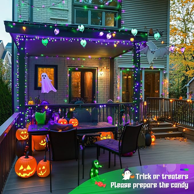 JMEXSUSS Purple and Green Halloween Lights, Total 66 FT 200 LED Solar Halloween Lights Outdoor, 2 Pack Solar Christmas Light Outdoor Waterproof for Yard Garden Tree Decor