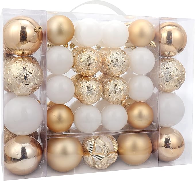 87ct Christmas Ball Ornaments Set Shatterproof Seasonal Hanging Decorations with Reusable Hand-held Gift Package for Xmas Tree Holiday Party and Home Decor, Gold