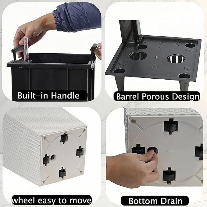 30in Tall Large Plant Pots Planter-Self-Watering Indoor/Outdoor Planting with Drain Holes, Water Level Monitor, Inner Bucket for Front Porch Patio, White Large