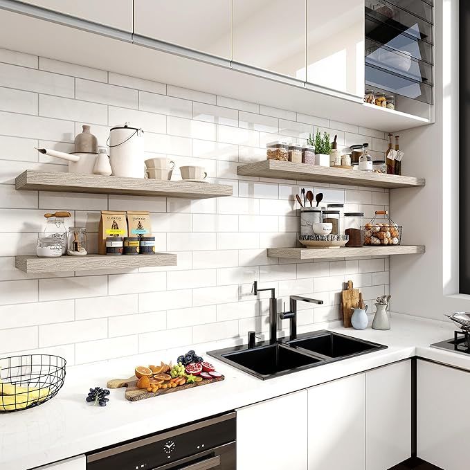 36 Inch Floating Shelves, 11.6 Inch Deep Floating Shelves for Wall, Floating Shelf with Invisible Brackets, Deep Shelves for Bathroom, Bedroom, Living Room, 2 Pack, Vintage Gray Oak