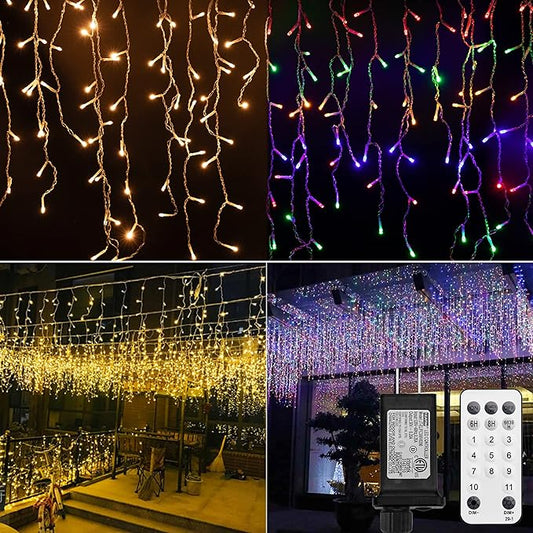 Icicle Lights Outdoor, 40Ft. 432 LED Color Changing Christmas Lights with 81 Drops, Dimmable Twinkle Fairy with Remote and Timer, for House, Warm and Multicolor