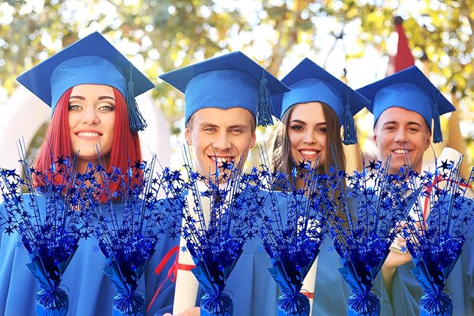 6 Pack Metallic Foil Spray Centerpiece Star Table Decoration Burst Table Centerpieces for Birthday Wedding Anniversary Graduation Holiday Party Supplies Decor, Blue