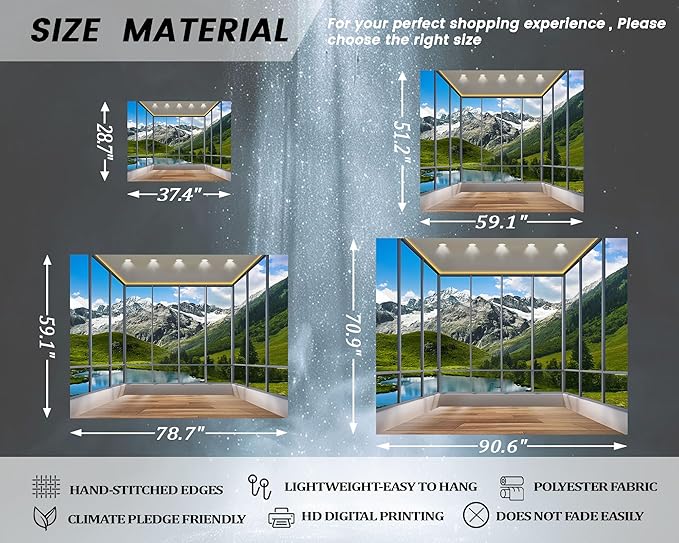 dueeia Window Tapestry Wall Hanging Mountain Forest Lake Nature Landscape Wall Tapestries for Bedroom Office Living Room Wall Decor (28.7"x37.4")