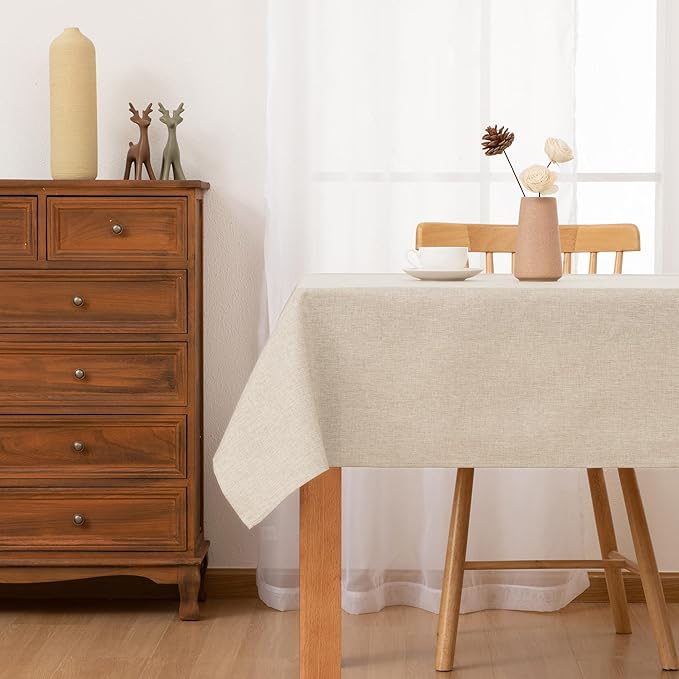 Hiasan Faux Linen Rectangle Tablecloth - Wrinkle and Stain Resistant Washable Table Cloth for Kitchen Dining Room Holiday Table Cover for Party Dinner, Beige, 90 x 156 Inch
