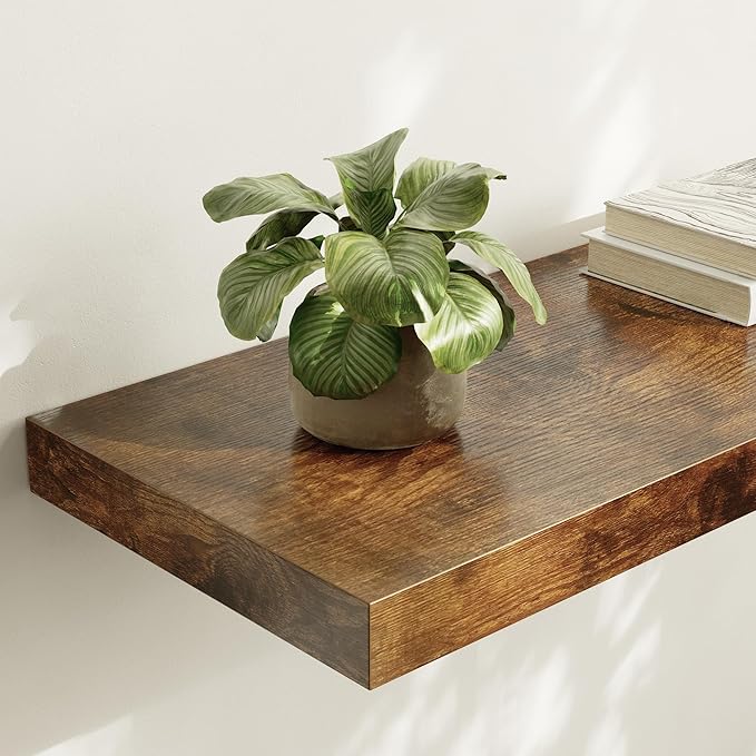 Large Floating Shelves for Wall Set of 3 Wooden Wall Shelves 36 in x 12.75 in x 2 in Room Decor Long Shelf with Invisible Wall Mount Bracket for Bedroom Kitchen Living Room Rustic Brown