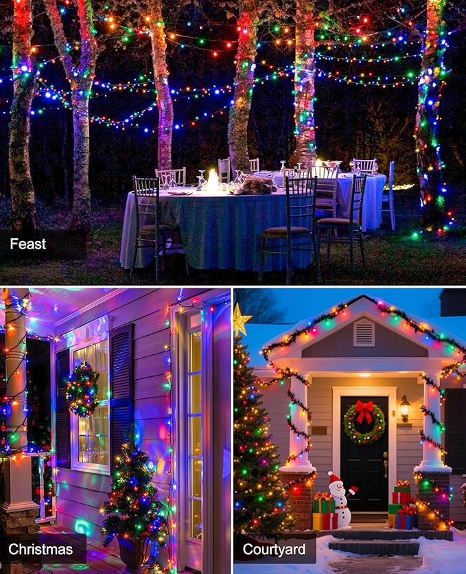 40FT 120 LED Christmas Lights Outdoor, Green Wire Christmas Tree Lights with 8 Modes & Waterproof, Connectable Plug in String Light for Indoor Bedroom Yard Party Wedding Decorations, Multicolor