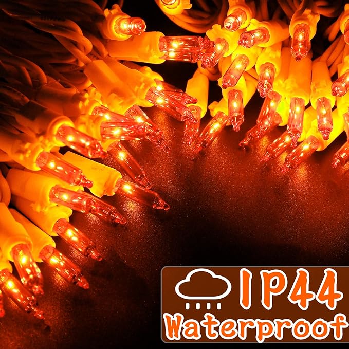 Christmas Mini String Lights Orange, 25FT 100 Count Incandescent Connectable Halloween Lights, UL Listed Waterproof Christmas Decorations for Indoor Outdoor Party Home Garden Decor, White Wire